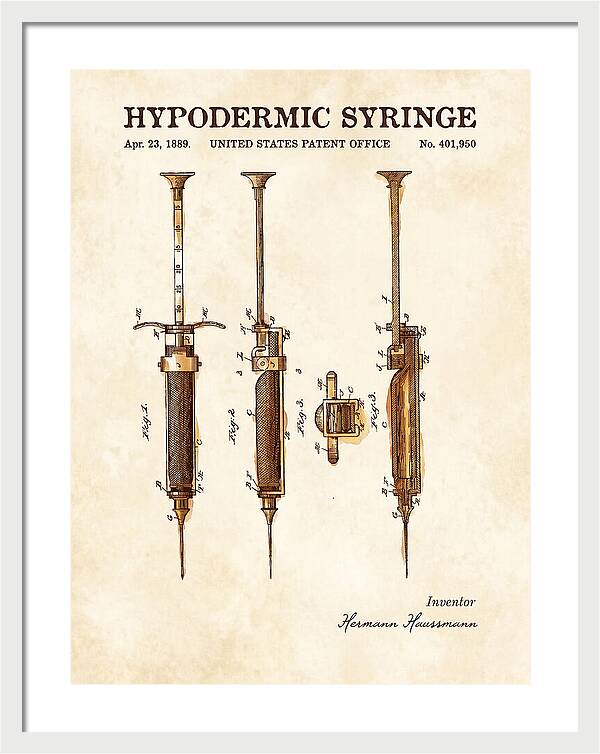 Hypodermic Syringe Watercolor Patent Us401950a