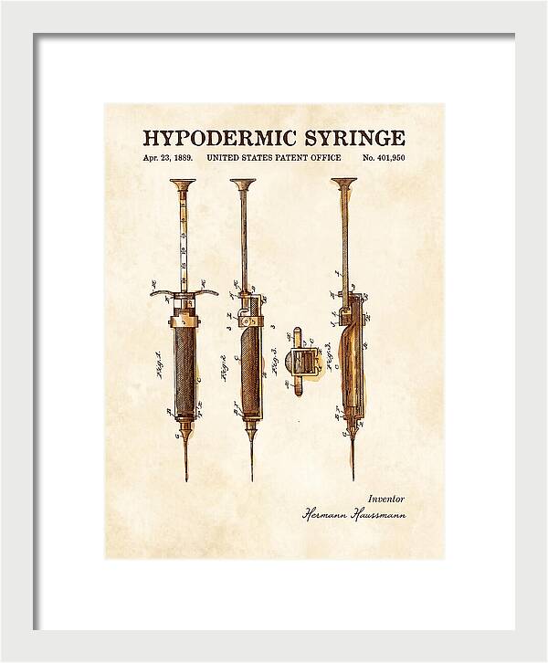 Hypodermic Syringe Watercolor Patent Us401950a