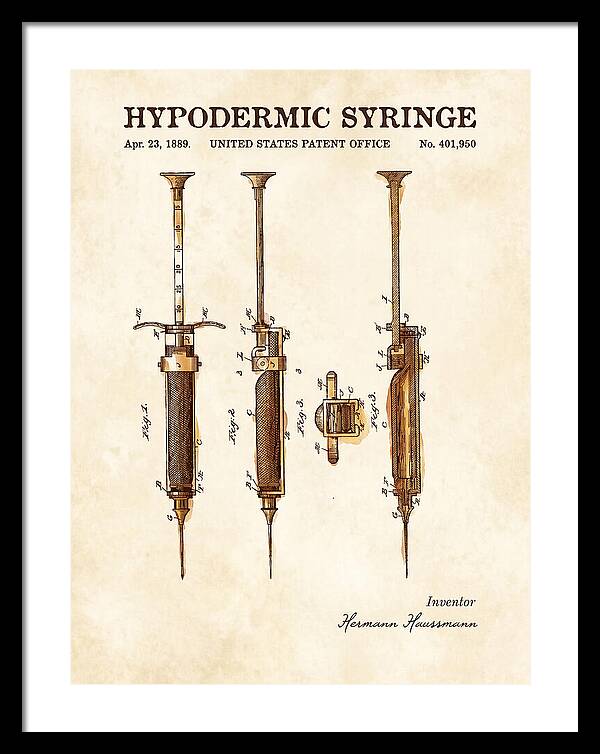 Hypodermic Syringe Watercolor Patent Us401950a