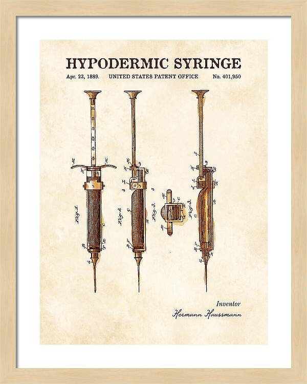 Hypodermic Syringe Watercolor Patent Us401950a