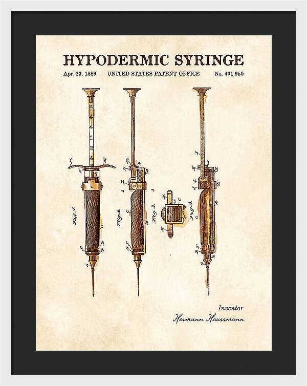 Hypodermic Syringe Watercolor Patent Us401950a