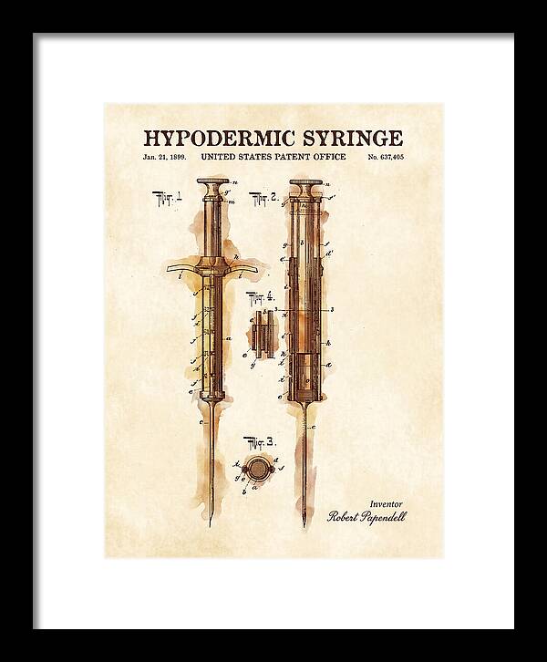 Hypodermic Syringe Watercolor Patent Us637405a