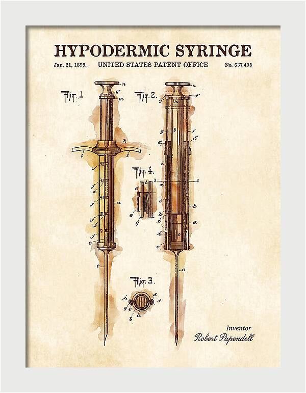 Hypodermic Syringe Watercolor Patent Us637405a