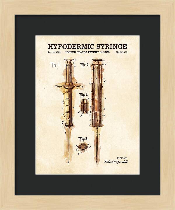 Hypodermic Syringe Watercolor Patent Us637405a