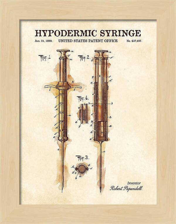 Hypodermic Syringe Watercolor Patent Us637405a