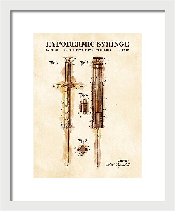 Hypodermic Syringe Watercolor Patent Us637405a