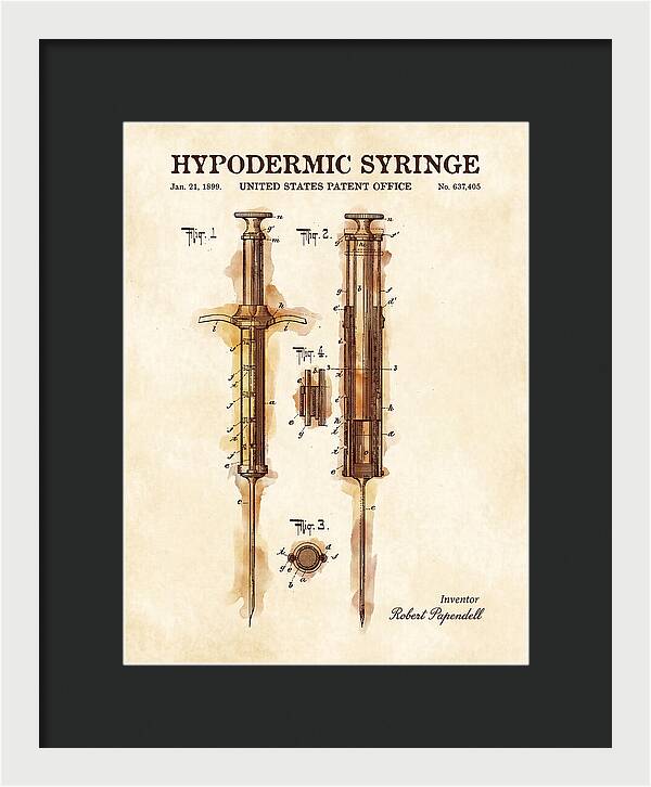 Hypodermic Syringe Watercolor Patent Us637405a