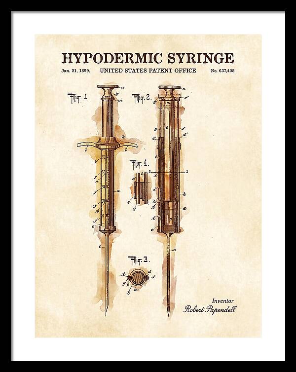 Hypodermic Syringe Watercolor Patent Us637405a