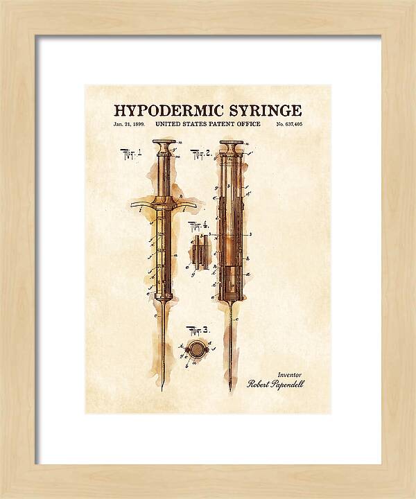 Hypodermic Syringe Watercolor Patent Us637405a