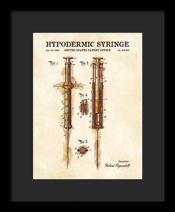 Hypodermic Syringe Watercolor Patent Us637405a
