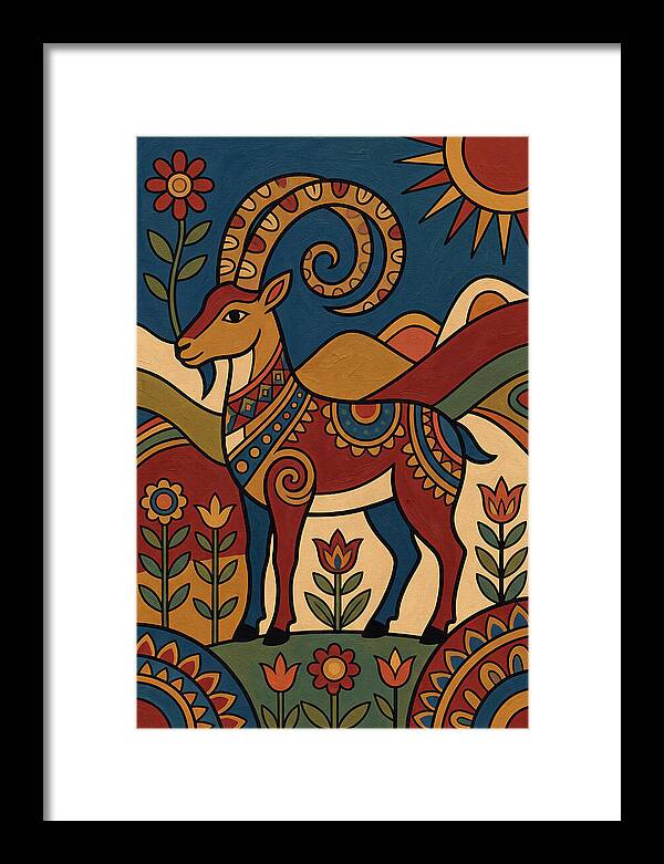 Ibex In Folk Art Style