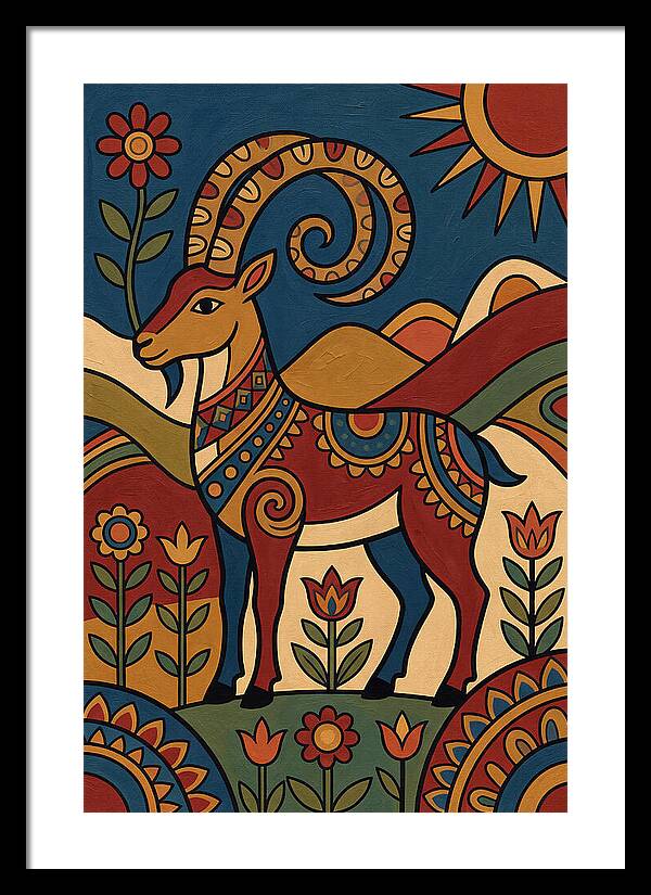 Ibex In Folk Art Style