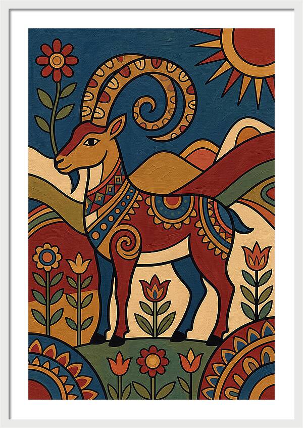 Ibex In Folk Art Style