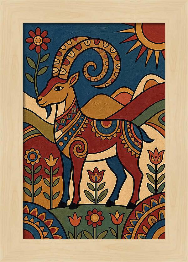 Ibex In Folk Art Style
