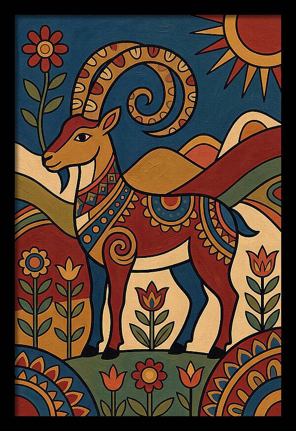 Ibex In Folk Art Style