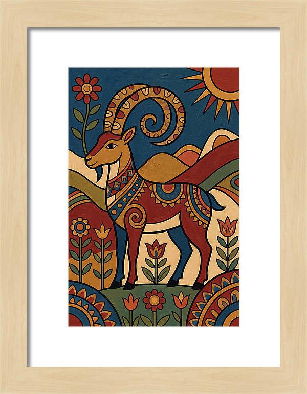 Ibex In Folk Art Style