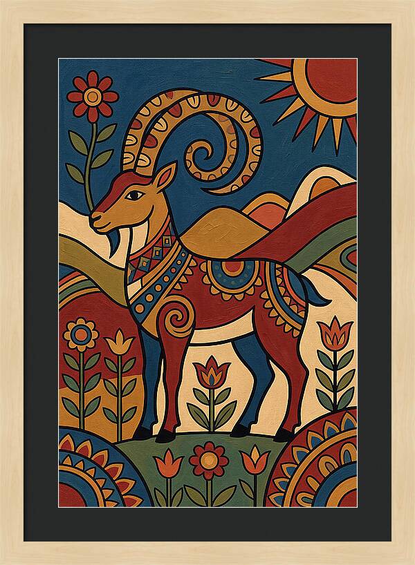 Ibex In Folk Art Style