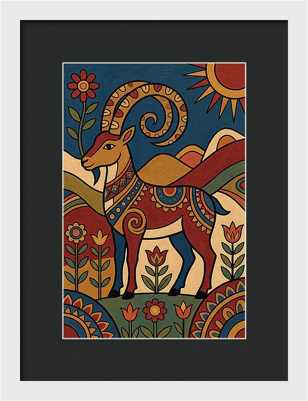 Ibex In Folk Art Style