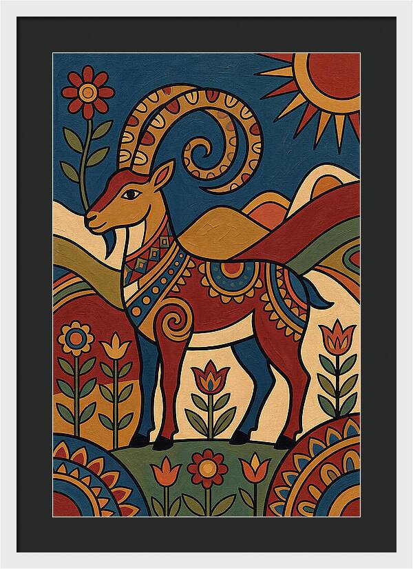 Ibex In Folk Art Style