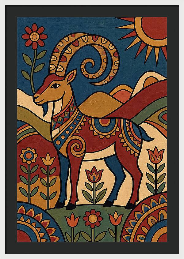 Ibex In Folk Art Style