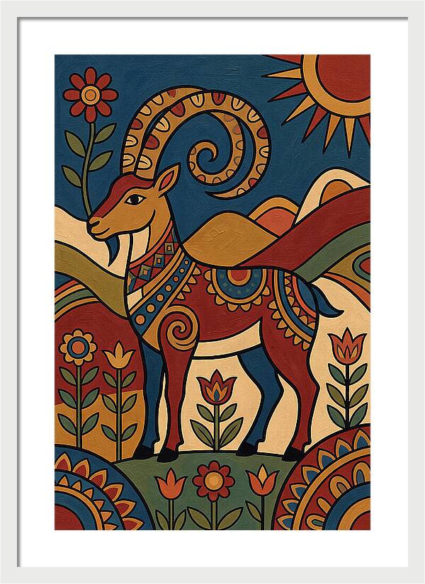 Ibex In Folk Art Style