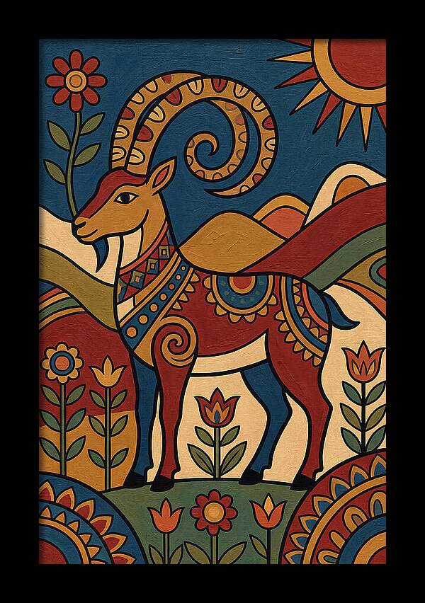 Ibex In Folk Art Style