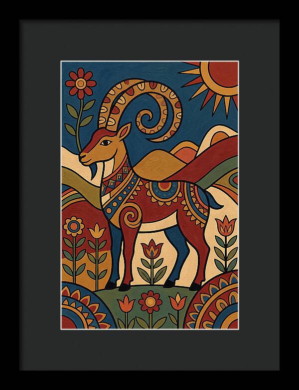 Ibex In Folk Art Style
