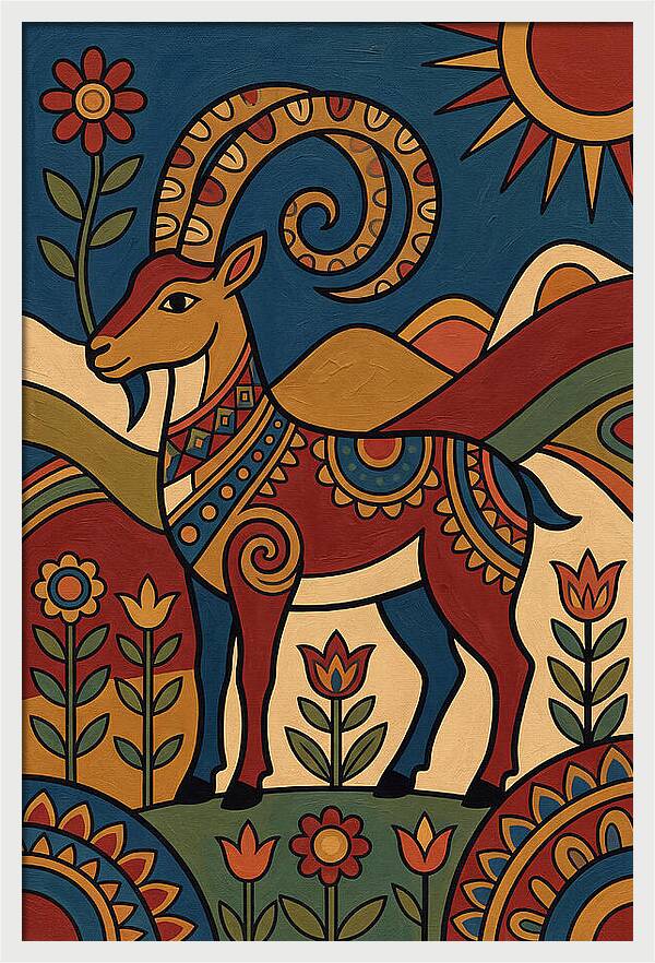 Ibex In Folk Art Style
