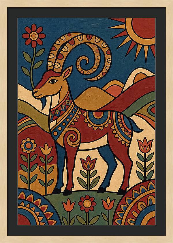 Ibex In Folk Art Style