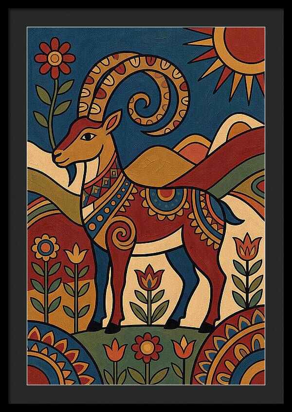 Ibex In Folk Art Style