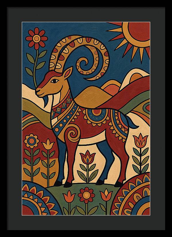Ibex In Folk Art Style