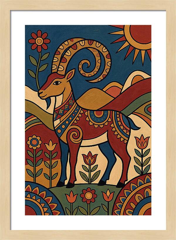 Ibex In Folk Art Style