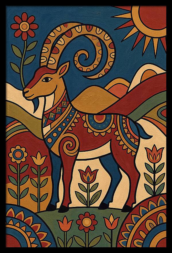Ibex In Folk Art Style