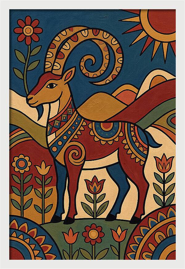 Ibex In Folk Art Style