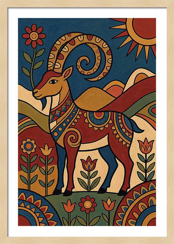Ibex In Folk Art Style