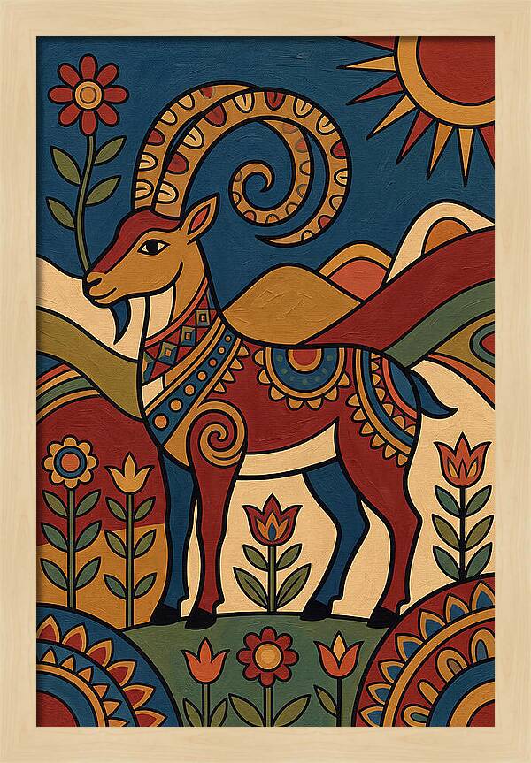 Ibex In Folk Art Style