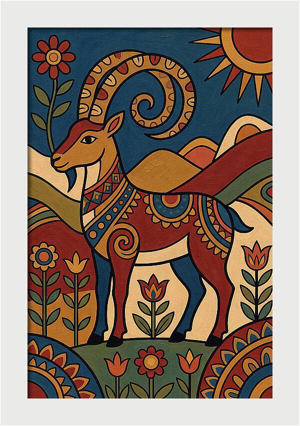Ibex In Folk Art Style