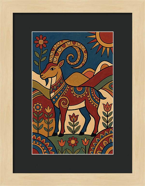 Ibex In Folk Art Style