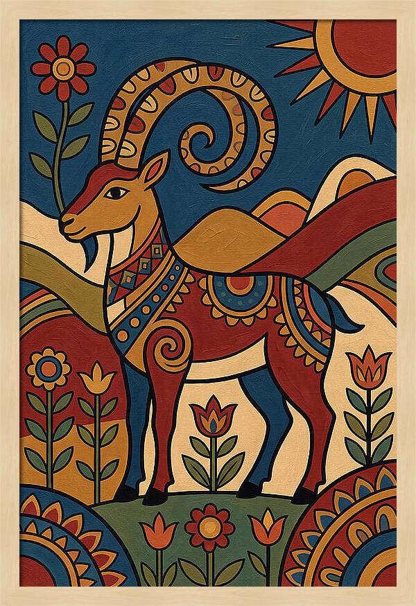 Ibex In Folk Art Style