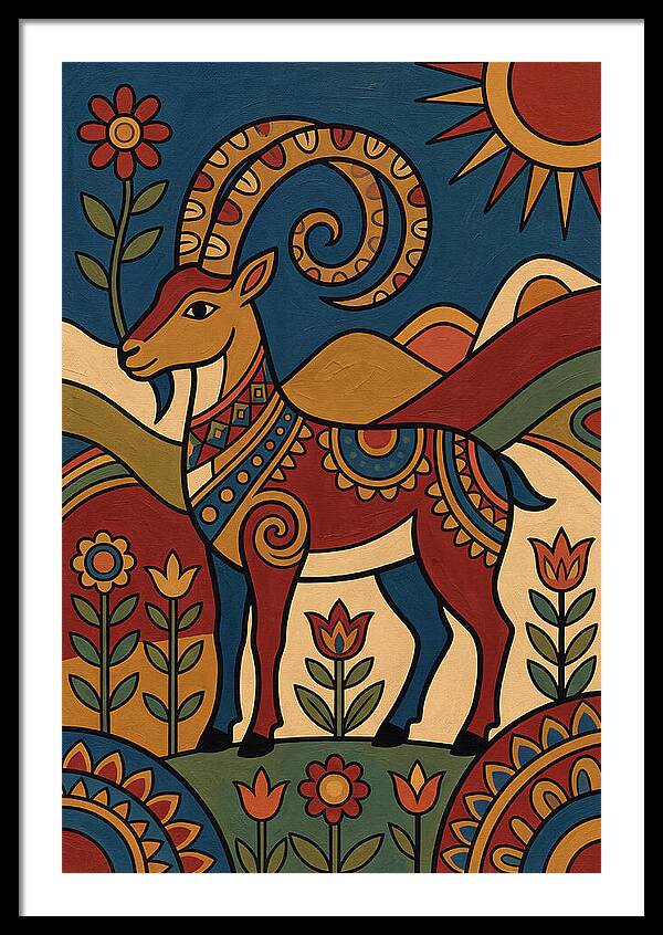 Ibex In Folk Art Style