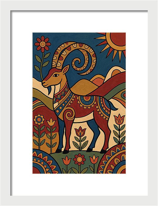 Ibex In Folk Art Style