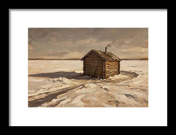 Ice Fishing Hut On Frozen Lake