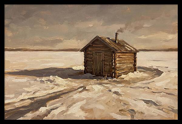 Ice Fishing Hut On Frozen Lake