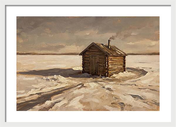 Ice Fishing Hut On Frozen Lake
