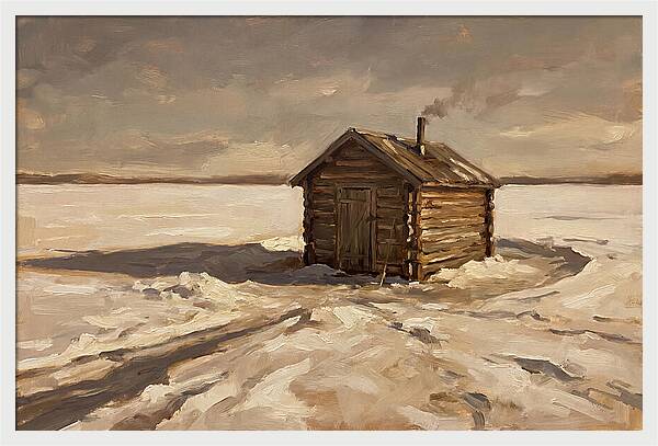 Ice Fishing Hut On Frozen Lake