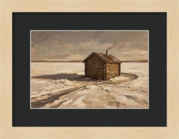 Ice Fishing Hut On Frozen Lake