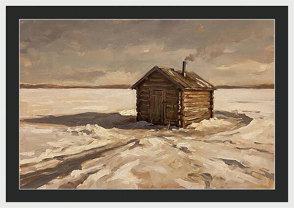 Ice Fishing Hut On Frozen Lake