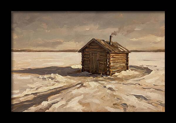 Ice Fishing Hut On Frozen Lake