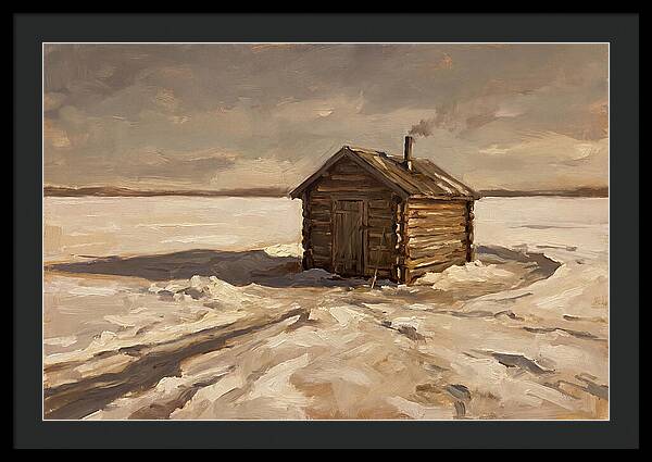 Ice Fishing Hut On Frozen Lake