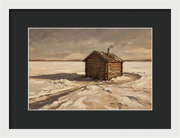 Ice Fishing Hut On Frozen Lake